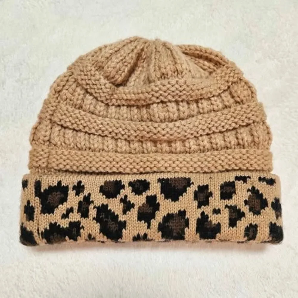 CC Exclusives Kids 2-5 Years Leopard Animal Print Ribbed Knit Beanie Hat